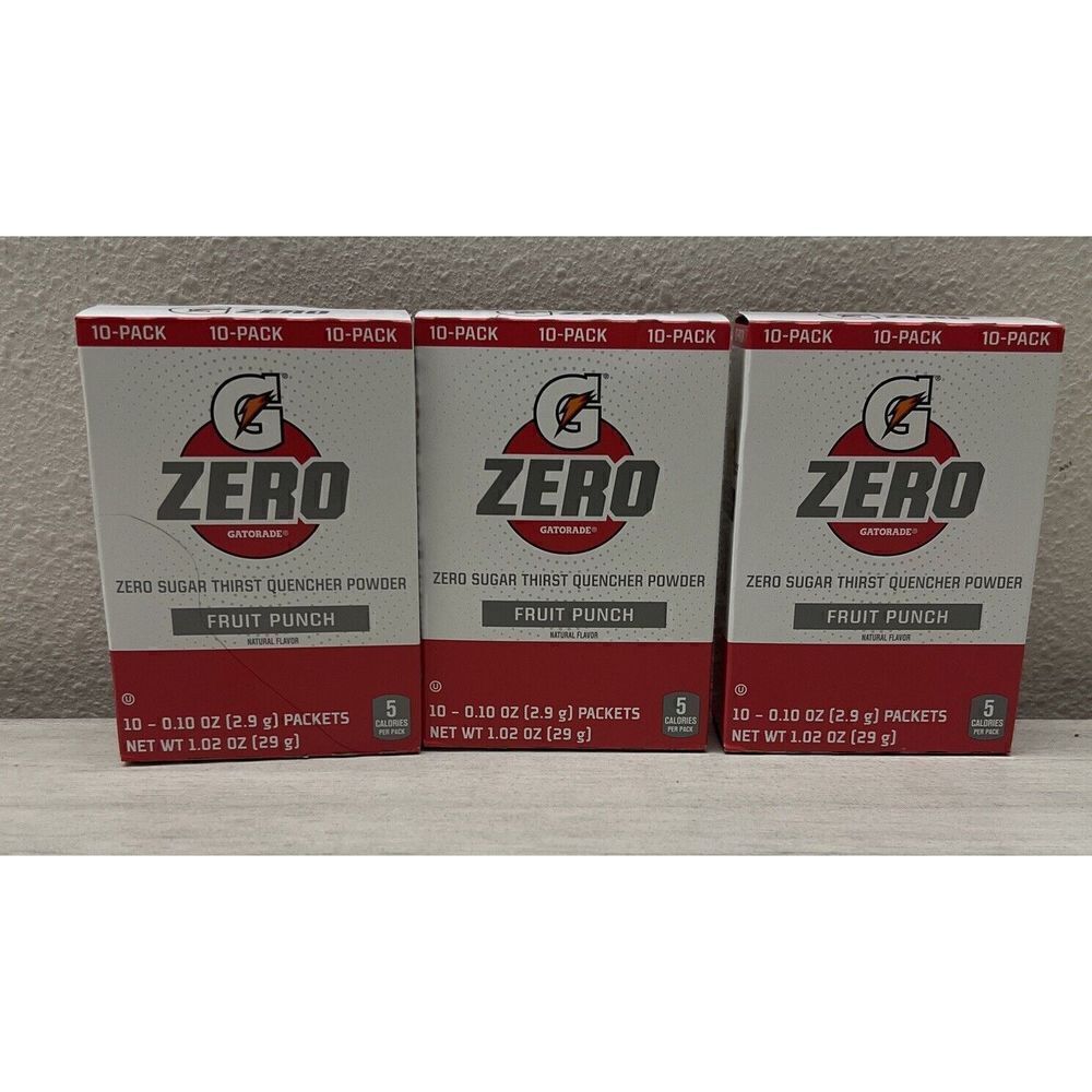 Gatorade Zero Fruit Punch Singles Drink Mix 3 Pack 10 Each Total 30 Packs